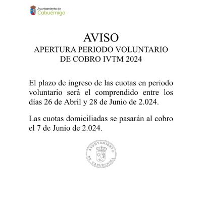 APERTURA PERIODO VOLUNTARIO DE COBRO IVTM 2024