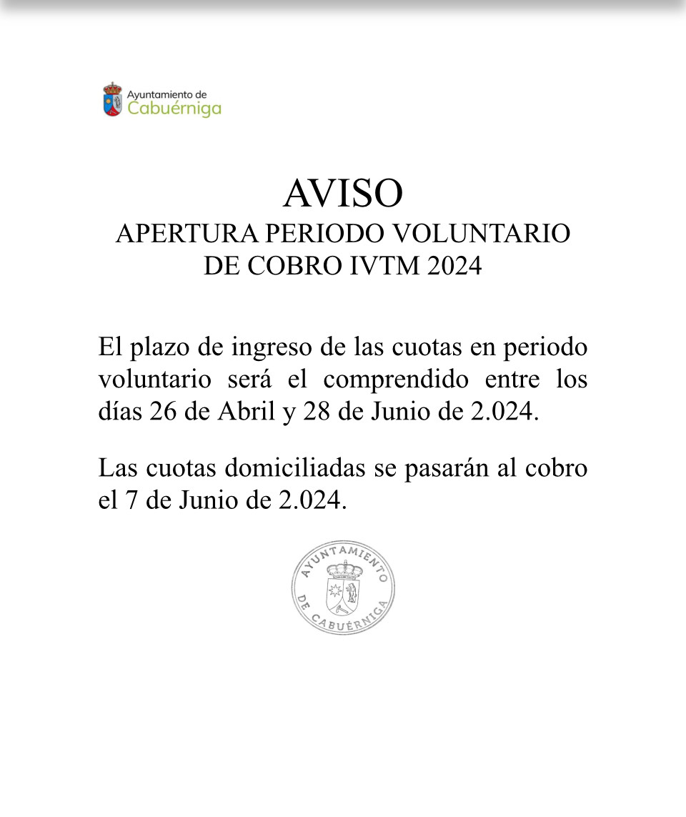 APERTURA PERIODO VOLUNTARIO DE COBRO IVTM 2024