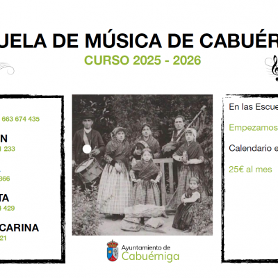 ABIERTAS INSCRIPCIONES ESCUELA DE MÚSICA DE CABUÉRNIGA CURSO 2025-2026