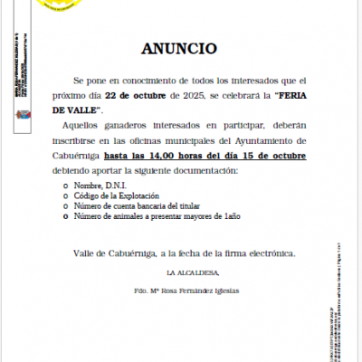 INSCRIPCIONES FERIA 22 OCTUBRE VALLE