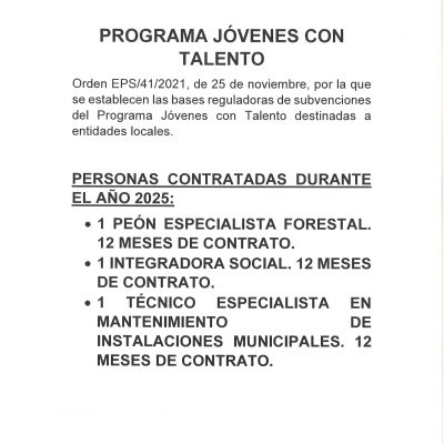 Orden EPS/41/2021, de 25 de noviembre, por la que se establecen las bases reguladoras de subvenciones del programa «JÓVENES CON TALENTO»
