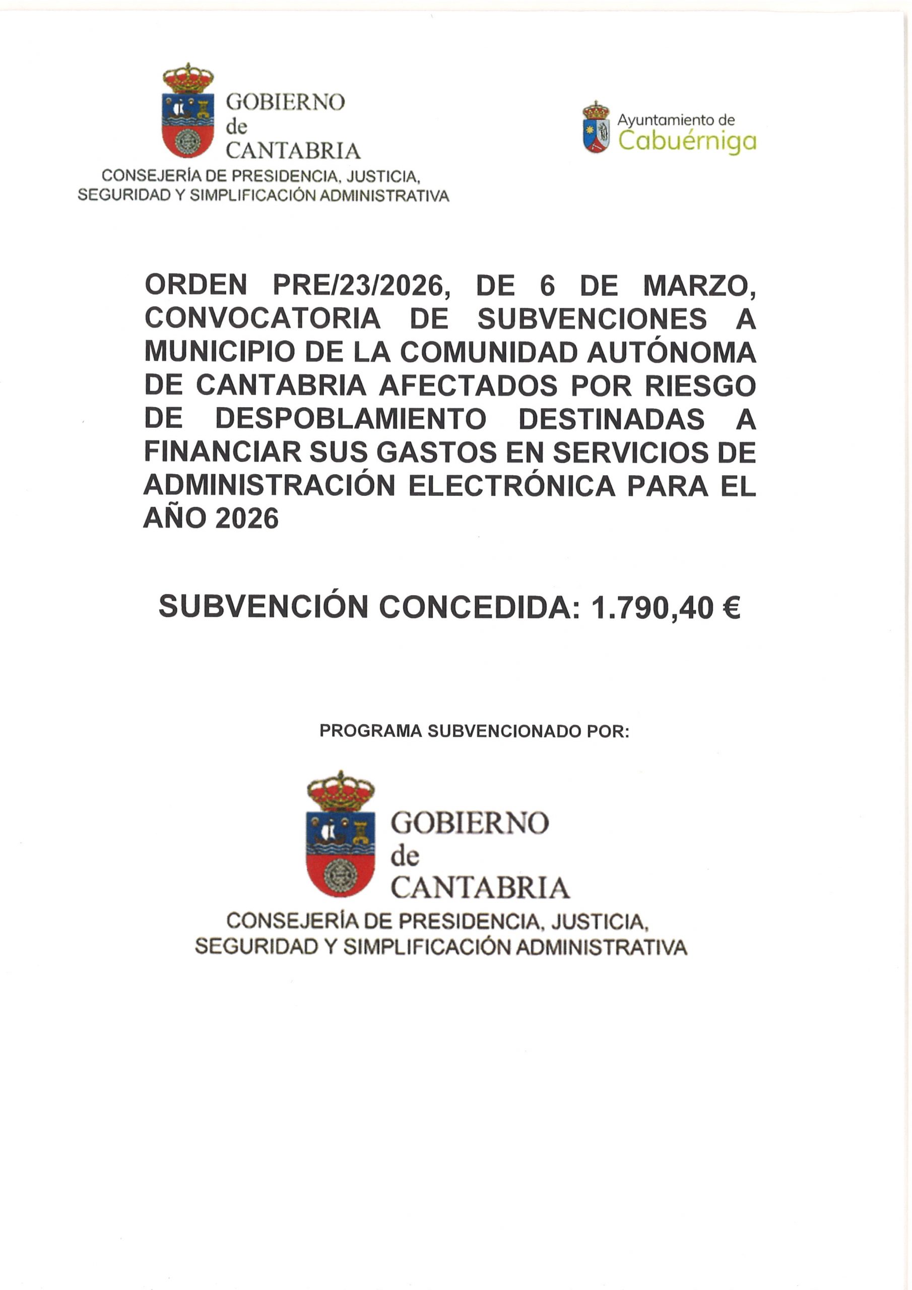 ORDEN PRE/23/2026 _ FINANCIACIÓN DE GASTOS EN SERVICIOS DE ADMINISTRACIÓN ELECTRÓNICA